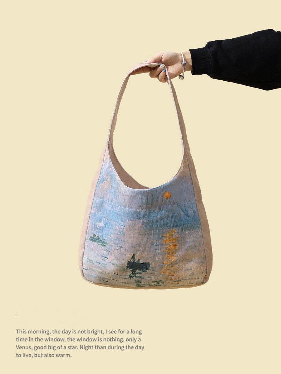 Peinture à l'huile Sunrise Impression Sac à bandoulière Sac en toile de grande capacité