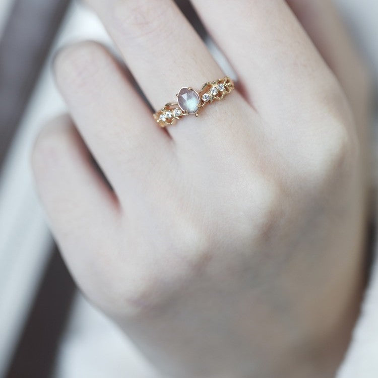 Bague en argent 925 rétro exquise en cordiérite naturelle