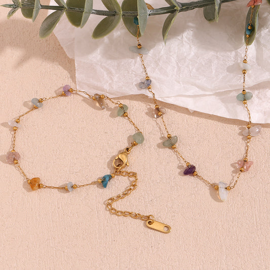 Fashion Special-interest Stainless Steel 18K Gold Plating Natural Gravel Bracelet Necklace