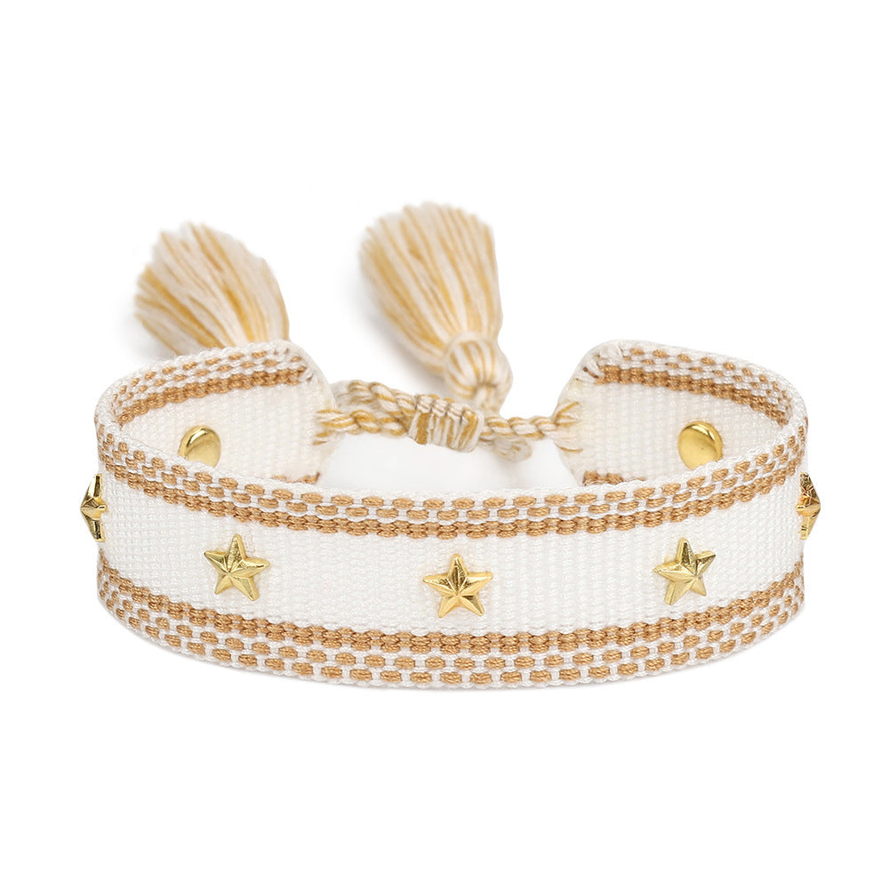 XINGX Square Rivet Braided Tassel Bracelet