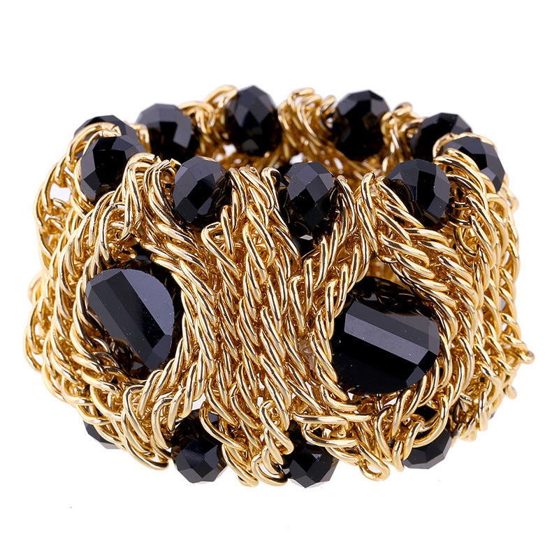 Bracelet en verre de cristal de pierre précieuse tissé à la main en aluminium avec fermeture éclair