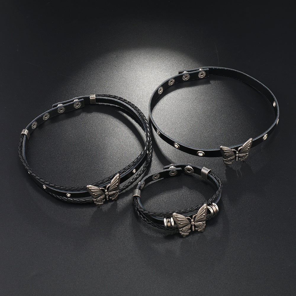 Ins nouveau bracelet en cuir papillon punk de style sombre