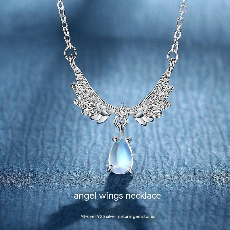 S925 Sterling Silver Angel Wings Necklace Female Niche