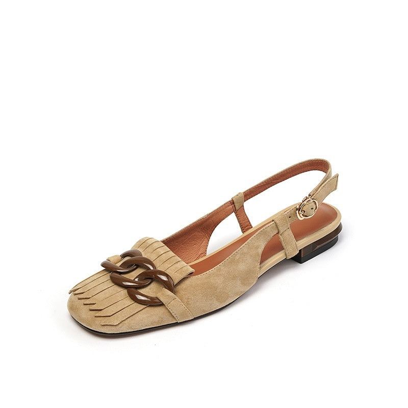 Sandales à boucle à pampilles pour femmes, bout carré rétro