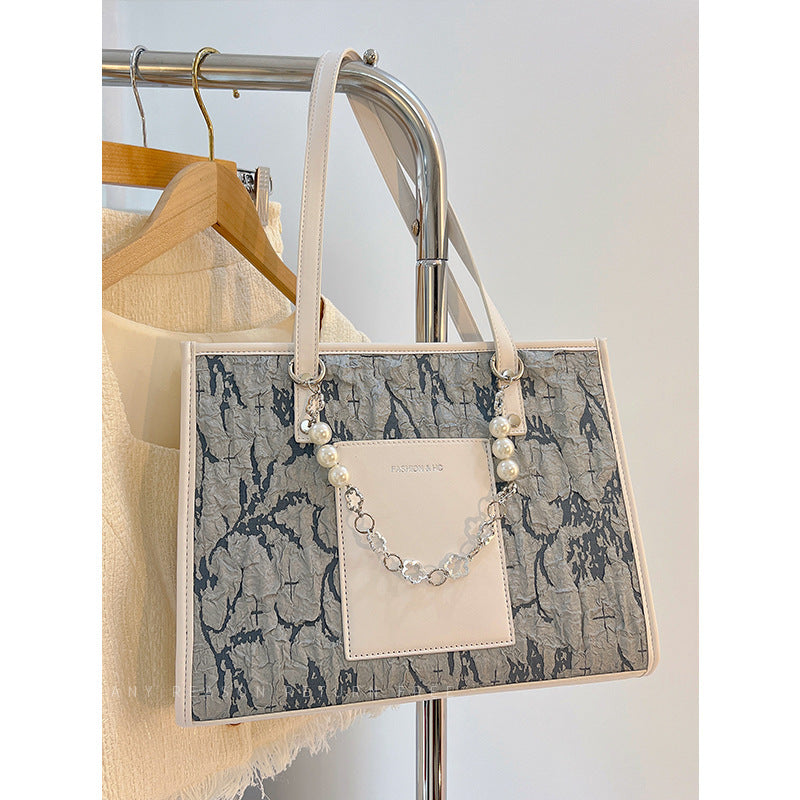 Bolso de viaje de gran capacidad de tela con figuras en azul marino