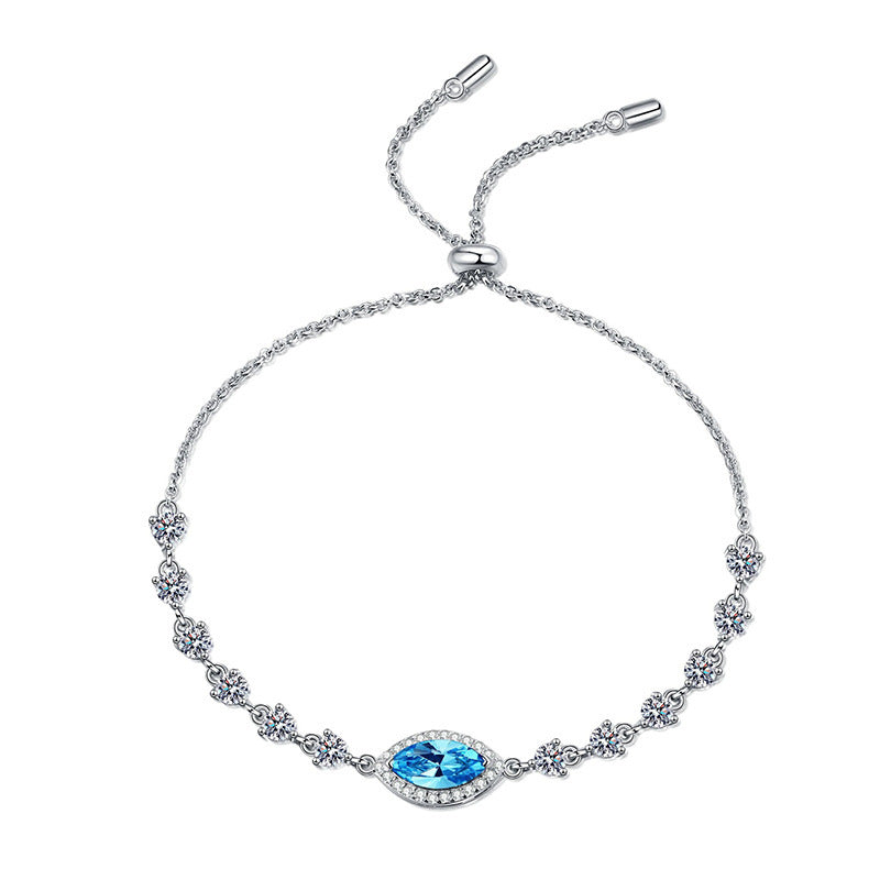 Bracelet télescopique réglable en argent 925, Simple, personnalité, œil de cheval bleu Royal, Moissanite