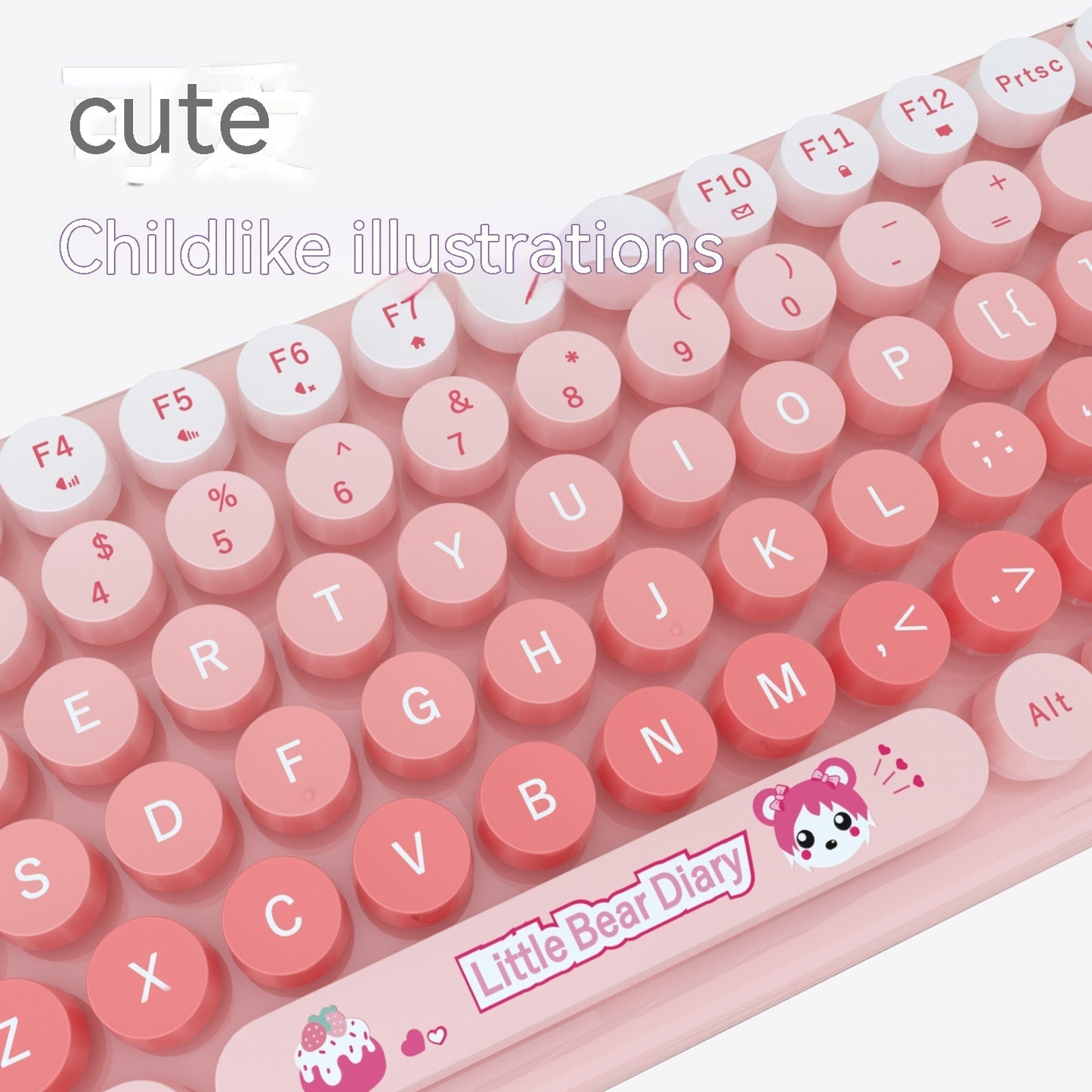 Ensemble clavier et souris sans fil rose mini dessin animé mignon