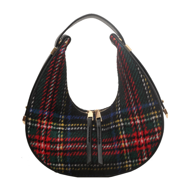 Bolso de mano retro a cuadros con contraste de color a la moda para mujer
