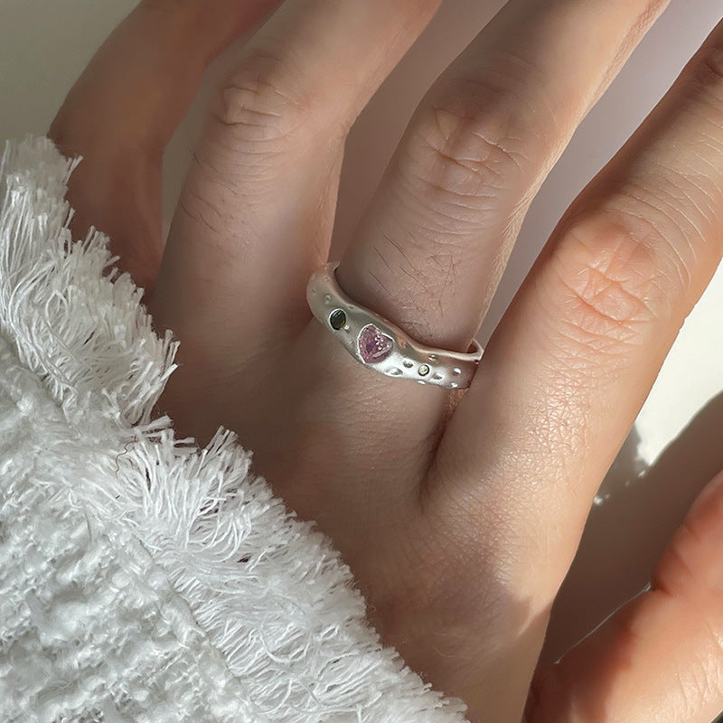 Simple Niche Design Gentle Strawberry Quartz Colorful Crystals Ring