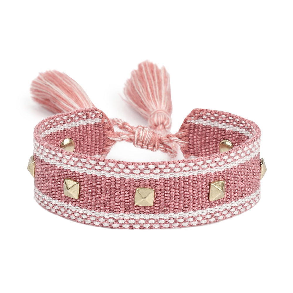 XINGX Square Rivet Braided Tassel Bracelet