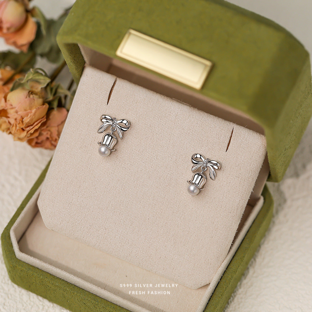 S999 Sterling Silver Bow Lily Necklace