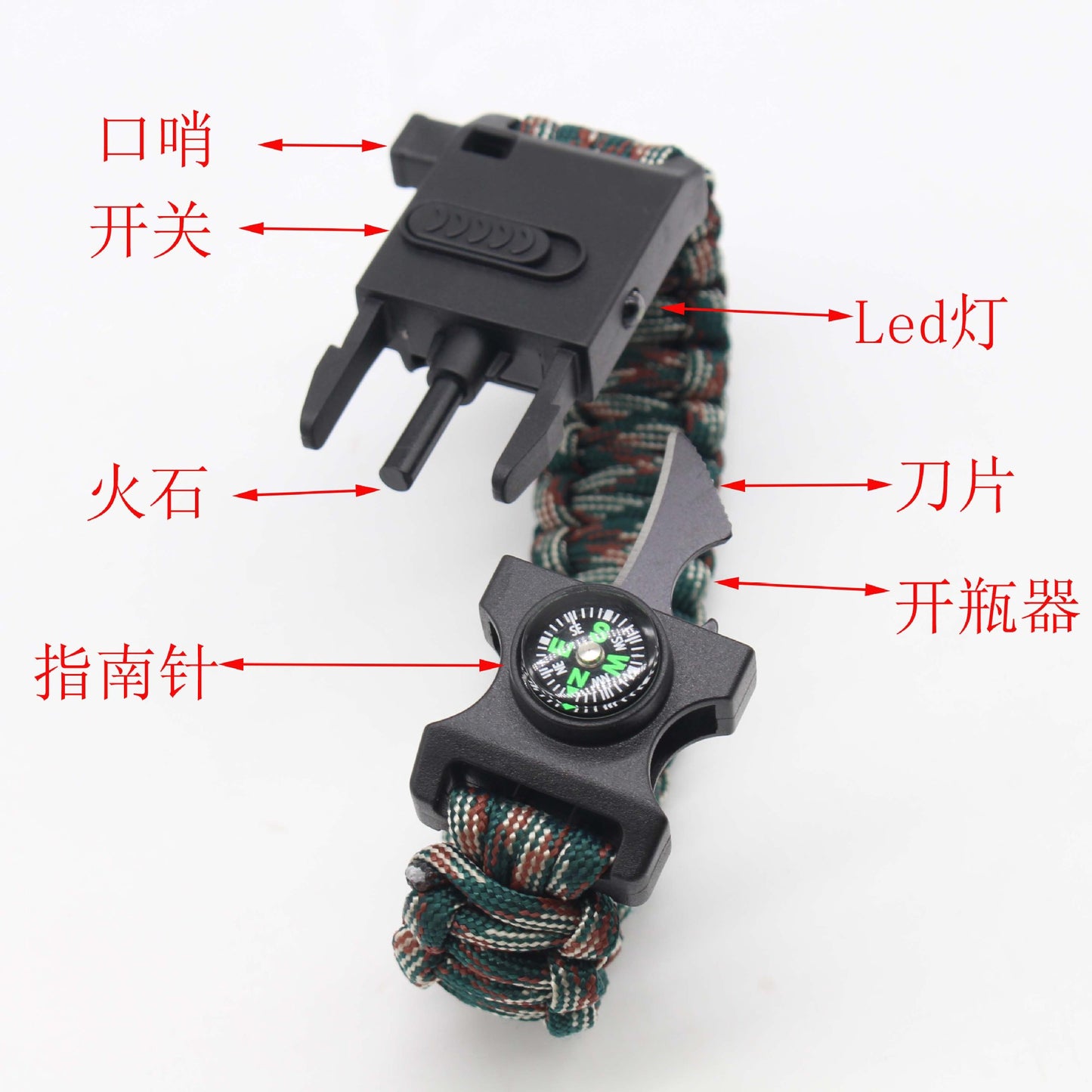 Lámpara de iluminación de pulsera de Paracord multifuncional para exteriores