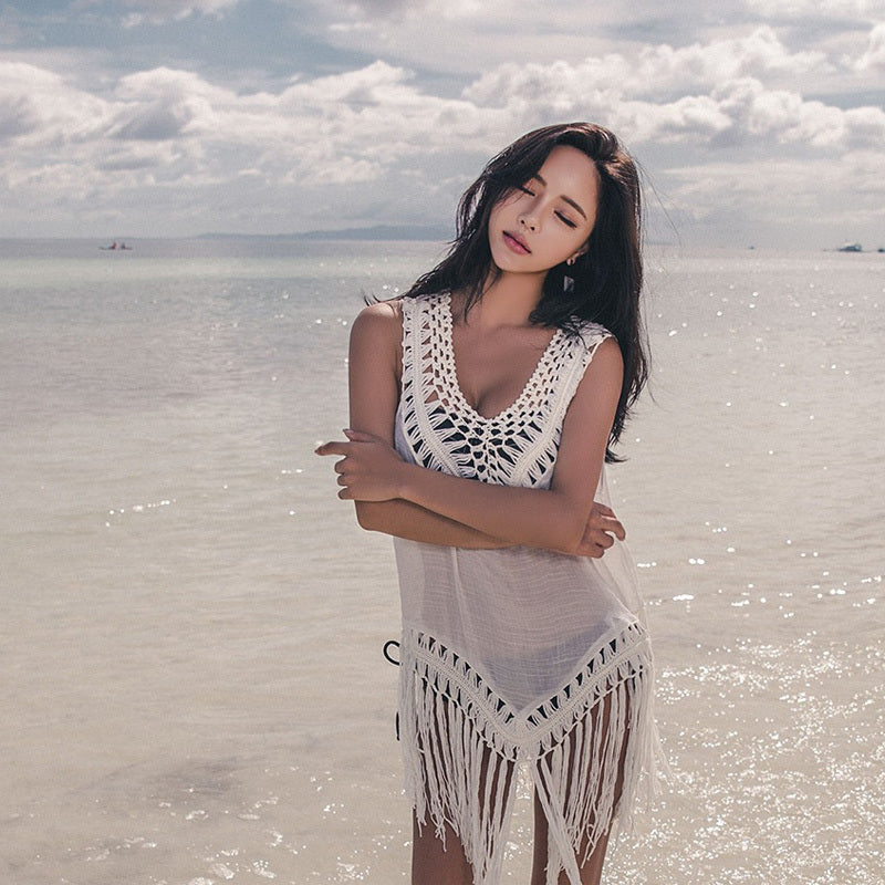 Traje de baño Sexy para cubrir la playa, traje de baño con borlas, Pareo, Bikini, protector solar, bata de una pieza, Túnica de playa, traje de baño