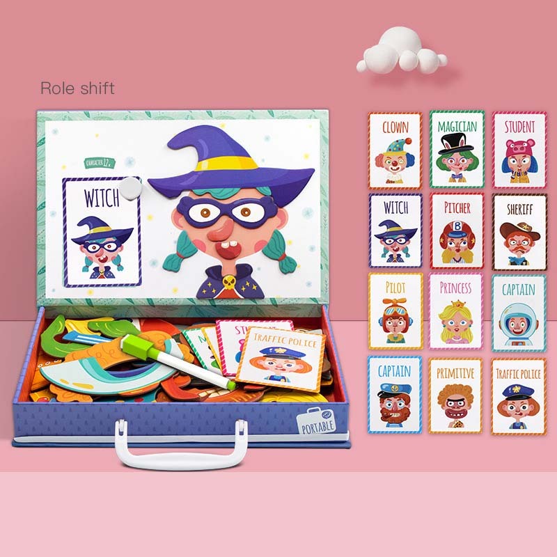 Puzzle magnétique amusant Montessori, boîte de Puzzle en bois pour enfants, jeu de dessin animé, peinture éducative, jouets pour enfants, cadeau anti-stress