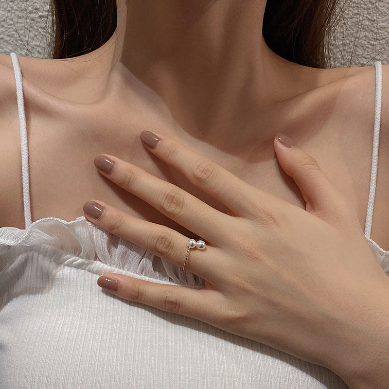 Anillo ajustable de perlas de extremo abierto retro simple estilo Ins de diseño