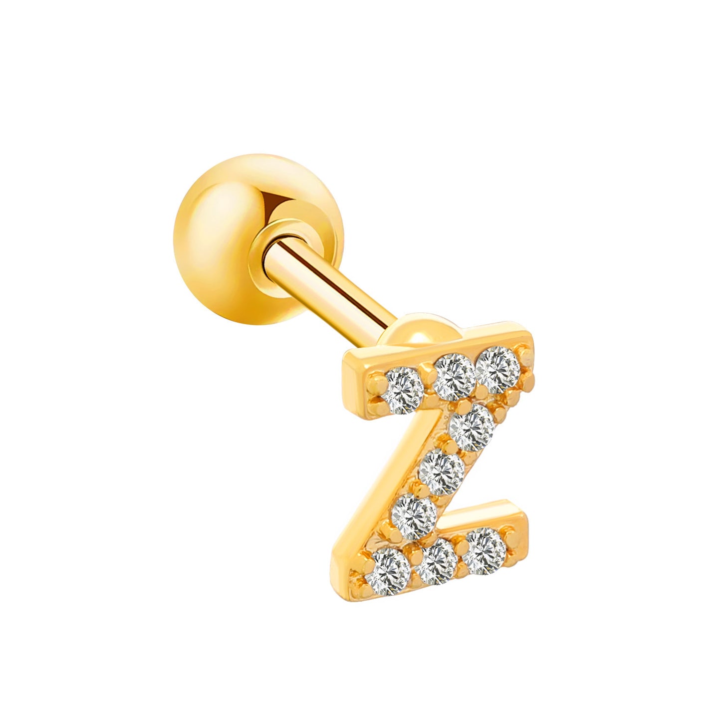 Inlaid Zircon 26 English Letters Ear Bone Stud Retro Personality Alloy Letter Thread Stud Earrings Ear Piercing