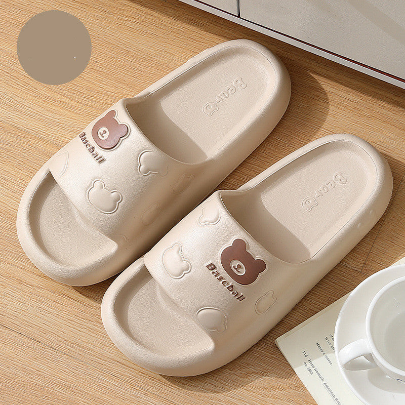 Pantoufles ours de dessin animé mignon pour femmes, pantoufles d'été d'intérieur à semelles épaisses antidérapantes pour salle de bain, chaussures de maison pour hommes