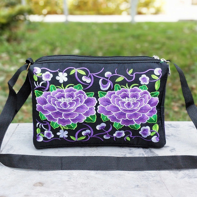 Double Sided Embroidery Crossbody Women's Canvas Shoulder Bag