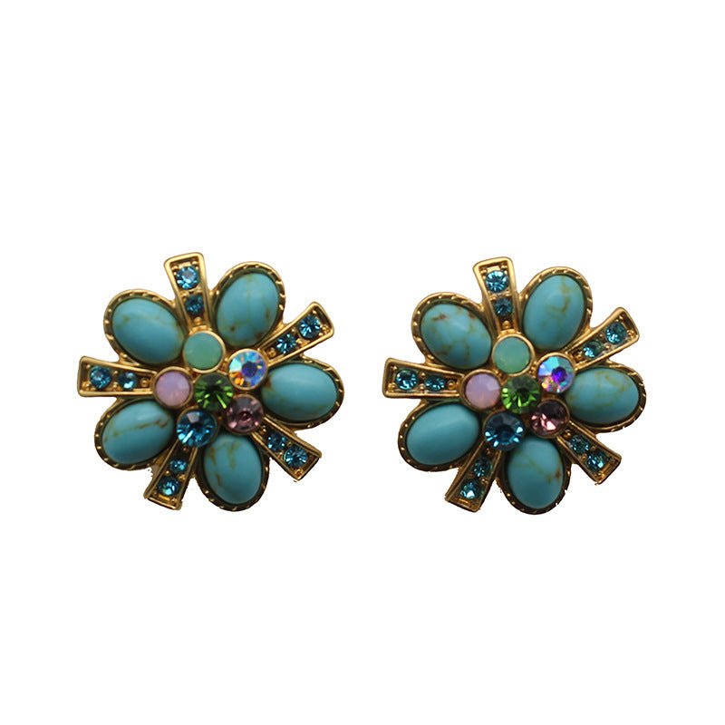 Boucles d'oreilles turquoise fleur aiguille en argent