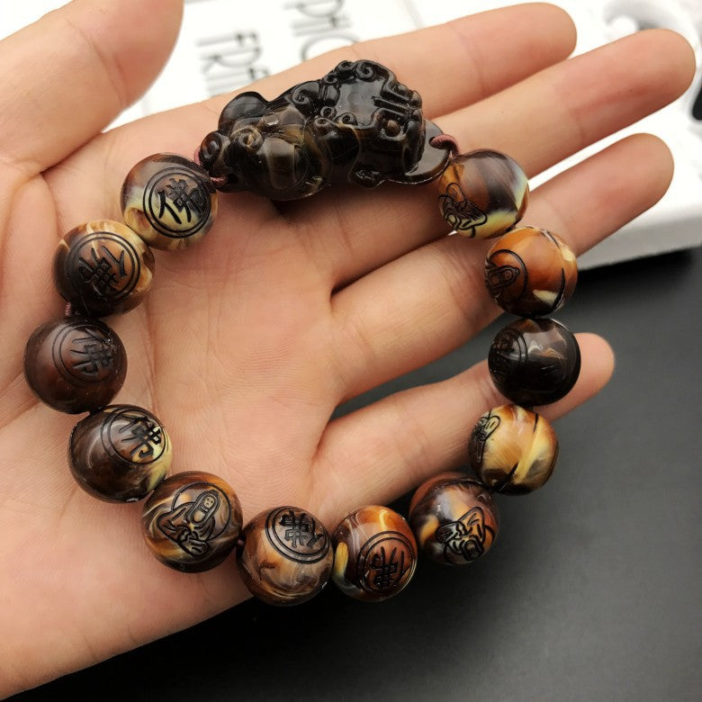 Bracelet de perles acryliques Pi Xiu dessin d'argent