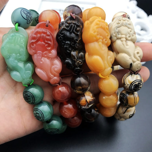 Bracelet de perles acryliques Pi Xiu dessin d'argent