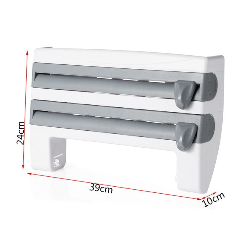 Dispensador portarrollos de cocina 4 en 1, papel de aluminio para envolver papel tisú, dispensador portarrollos de cocina 4 en 1