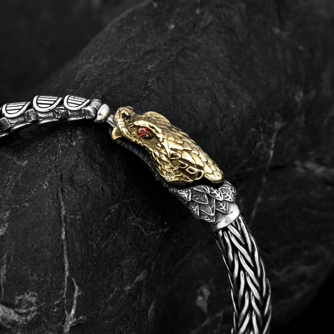 Bracelet personnalisé dragon en argent sterling entrant dans la mer rétro en détresse