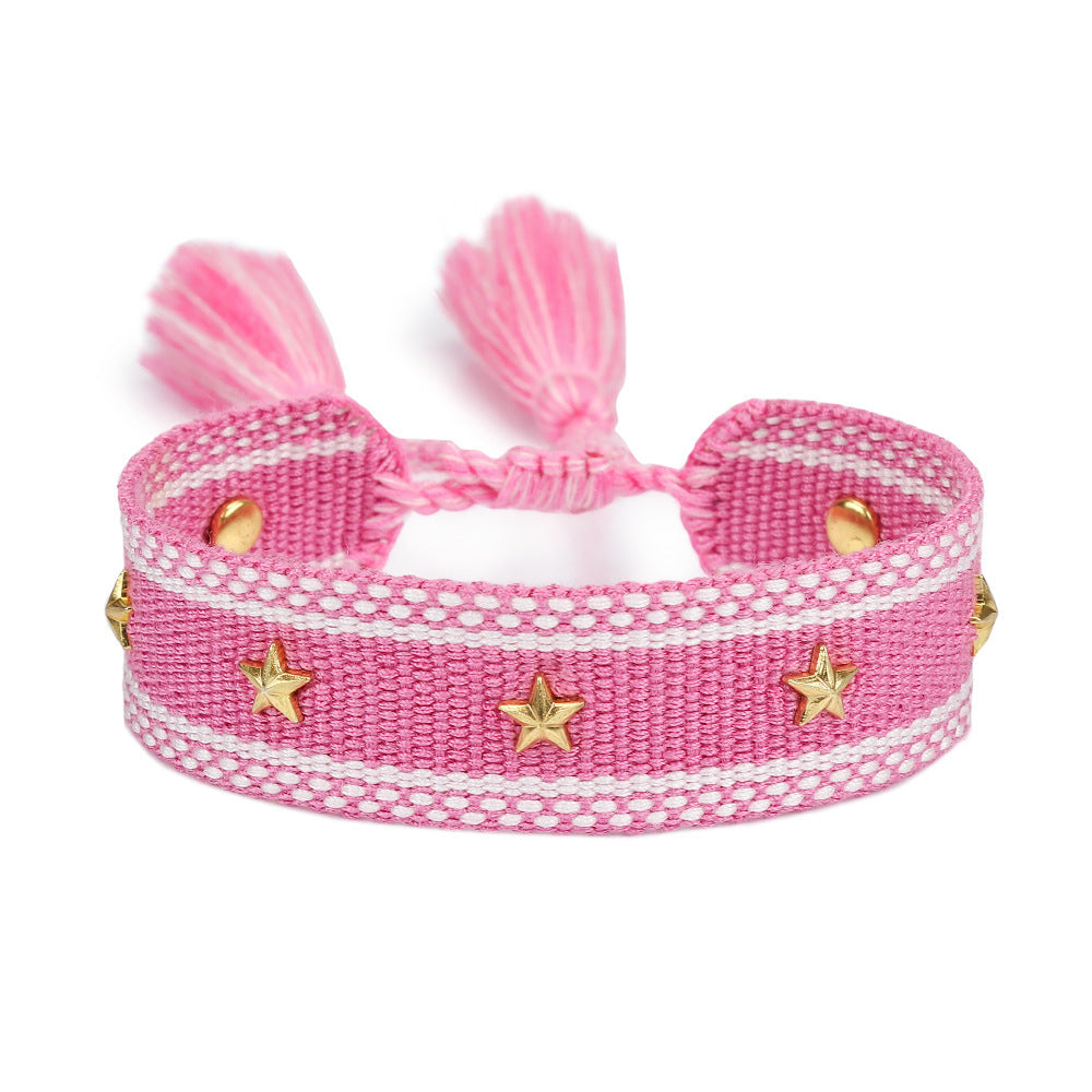 XINGX Square Rivet Braided Tassel Bracelet
