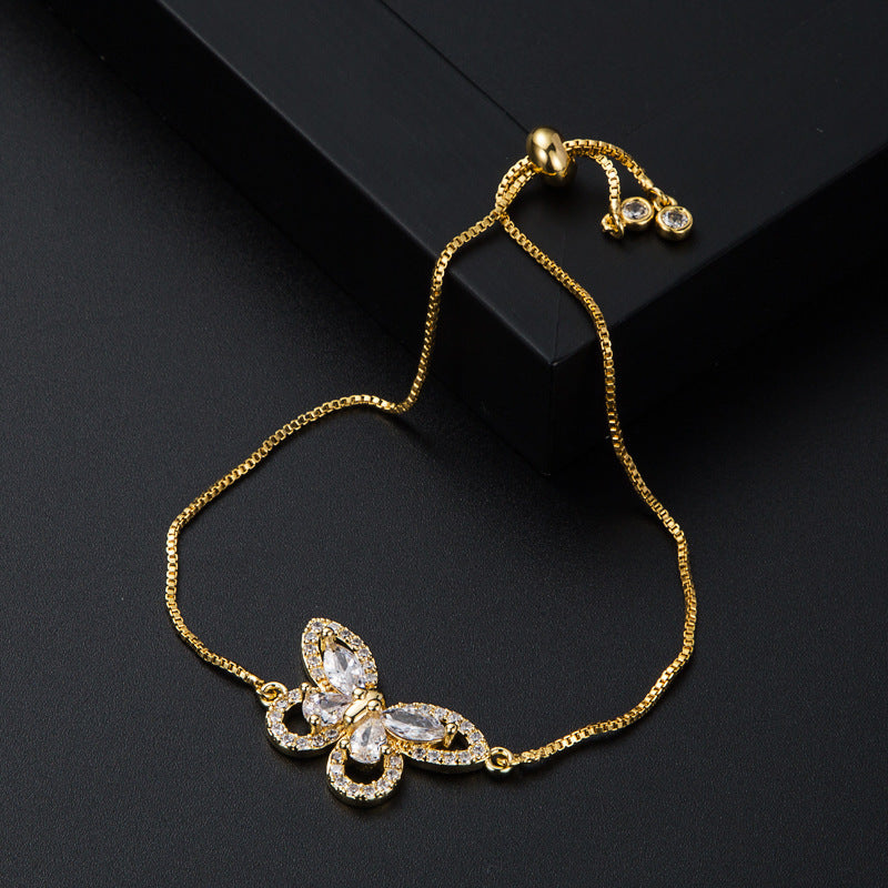 Bracelet en cuivre plaqué or pour femmes, Style Normcore, Micro incrusté de Zircon, cœur, papillon