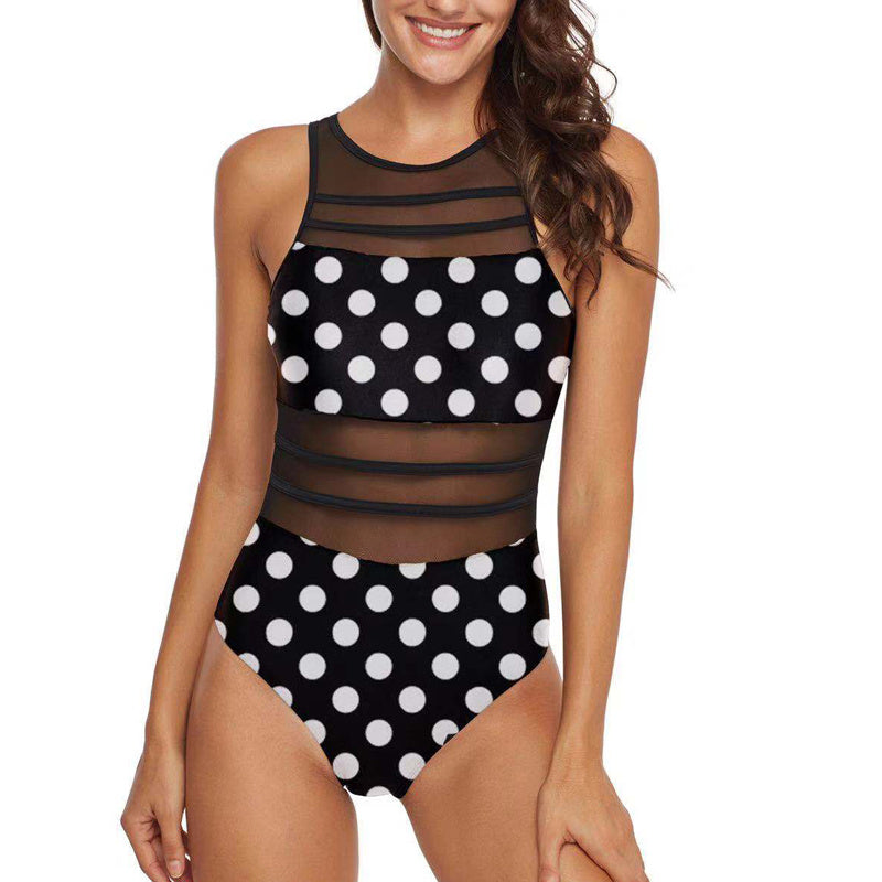 Traje de baño de malla sexy traje de baño de cuello alto