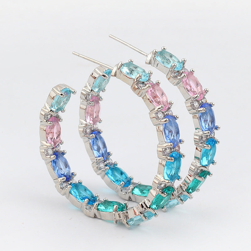 Pendientes de anillo redondos a juego de colores brillantes Circón de color elegante