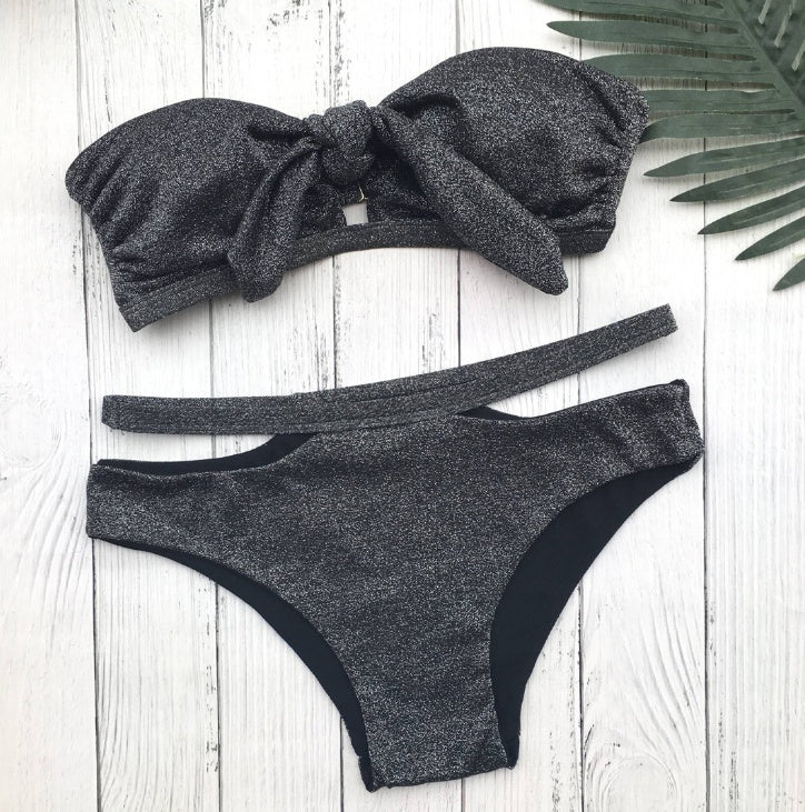 Maillot de bain noir à paillettes, maillot de bain sexy, bikini