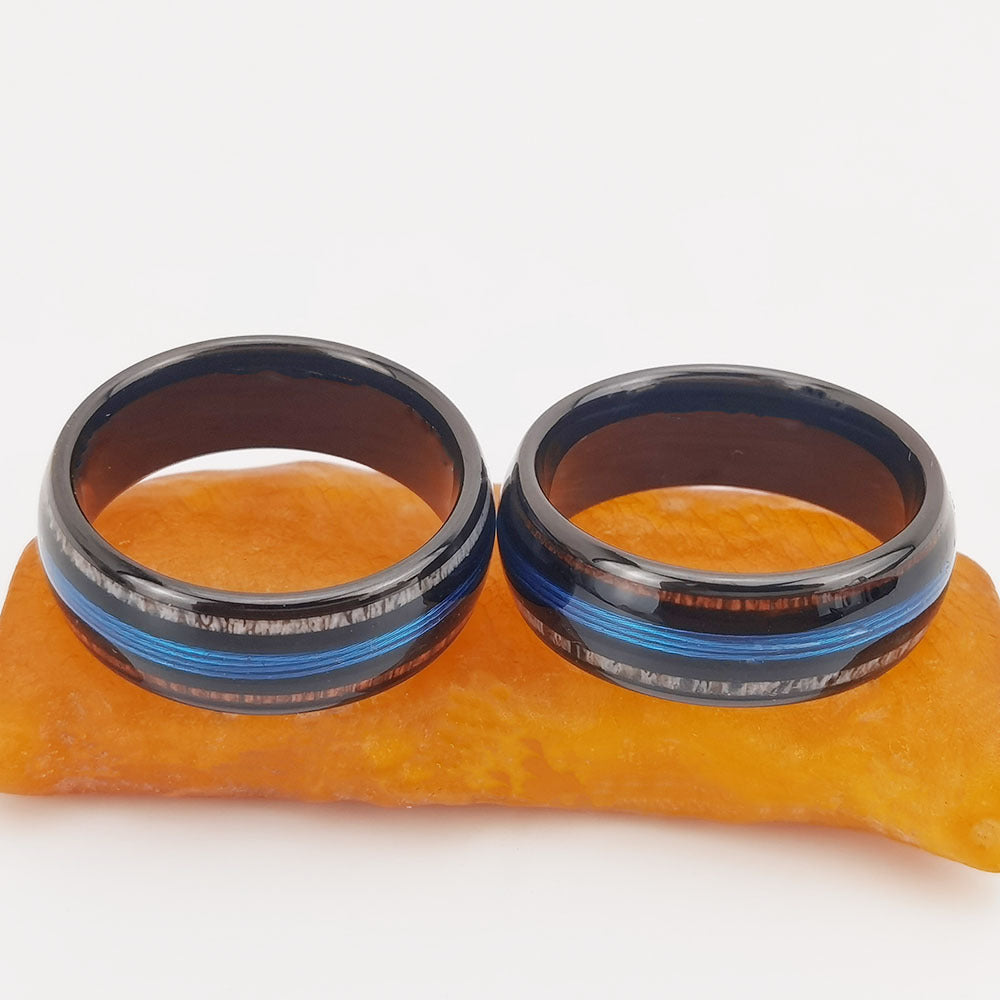 Anneau de corne de cerf incrusté de noir électrique poli