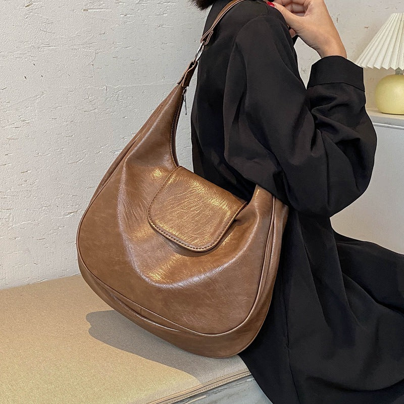 Sac à bandoulière simple classe banlieue en cuir souple fourre-tout grande capacité