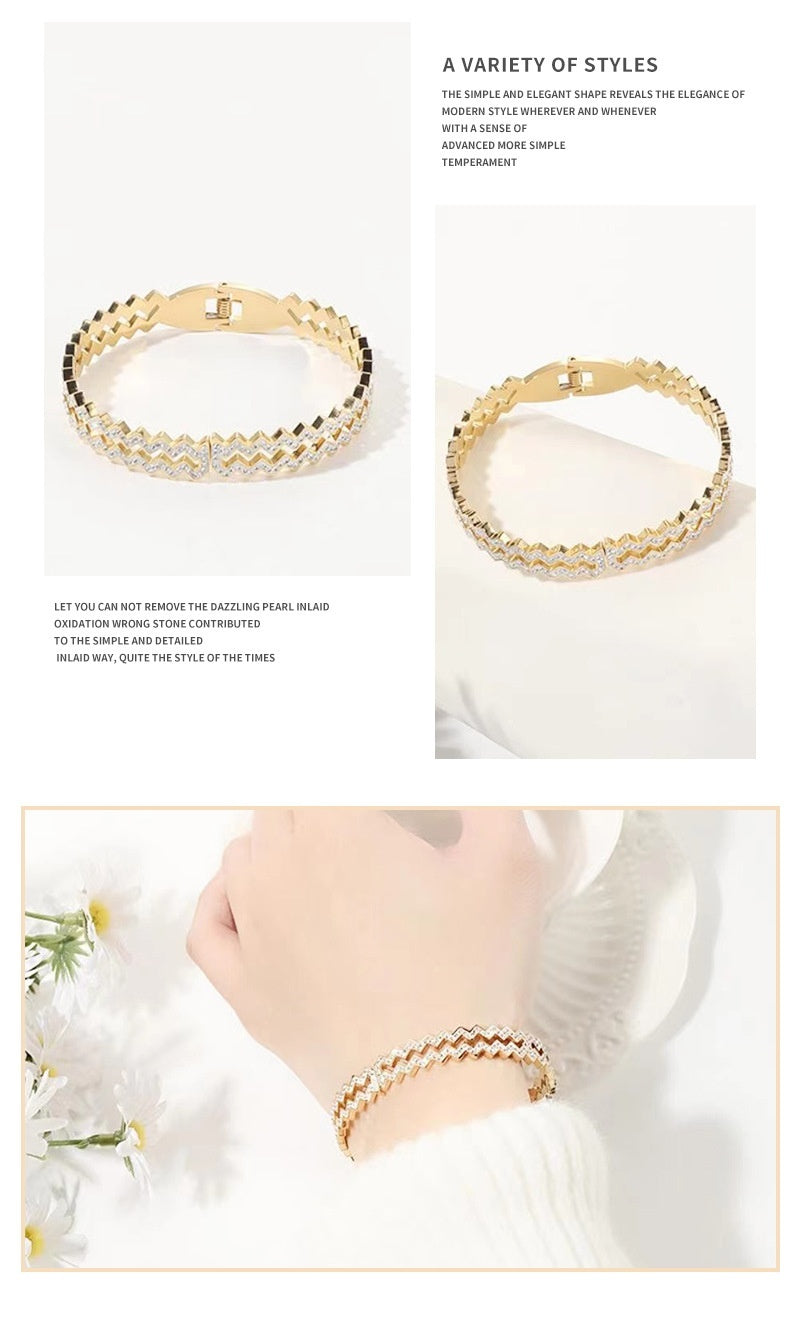 Women's Wave Diamond Simple All-match Bracelet