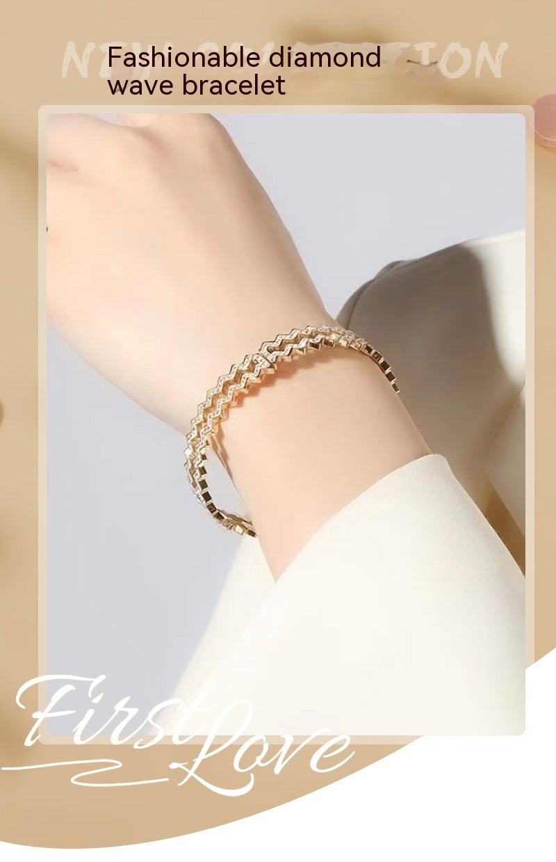 Women's Wave Diamond Simple All-match Bracelet