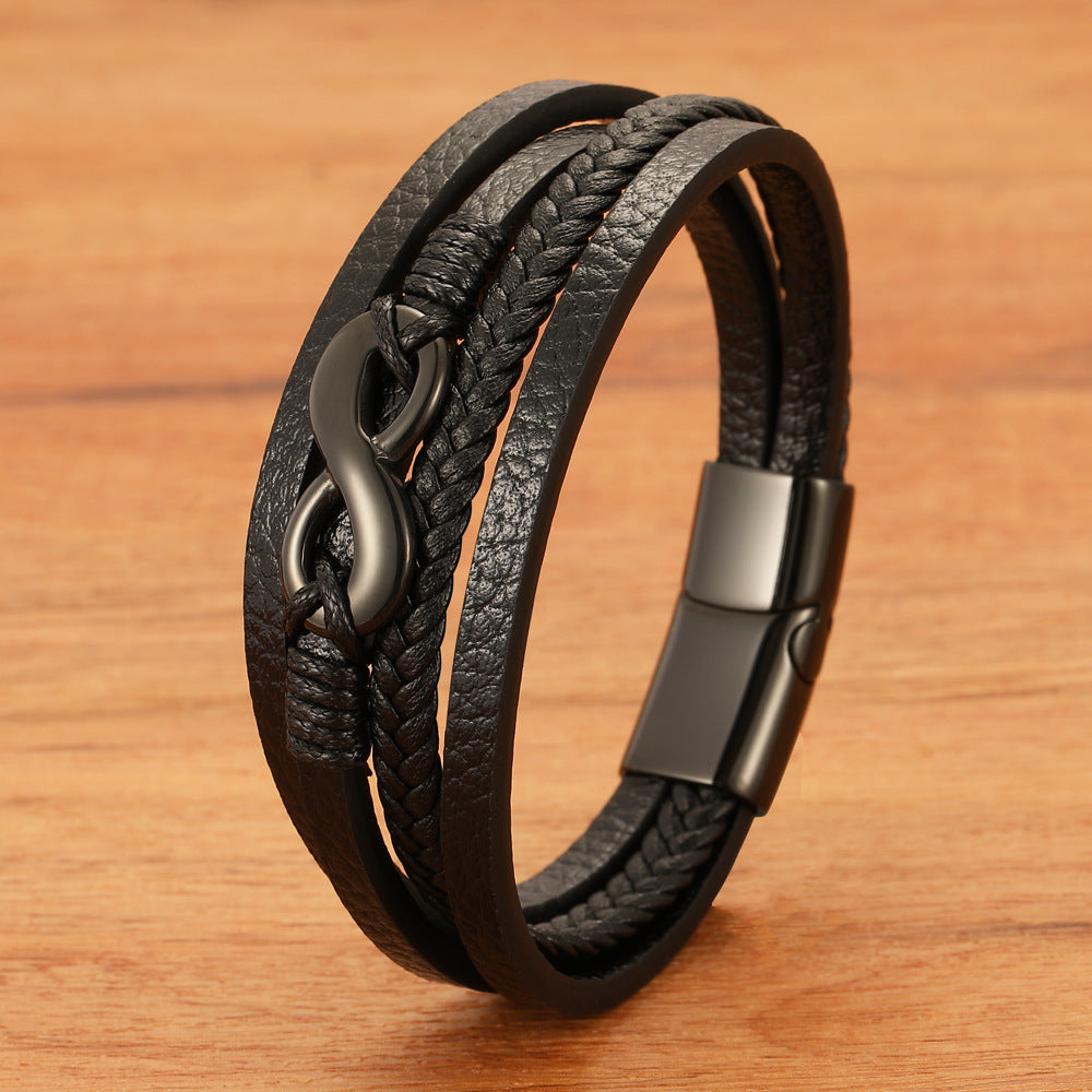 Digital 8 Multi-layer Leather Bracelet Men's Bracelet Leather Rope