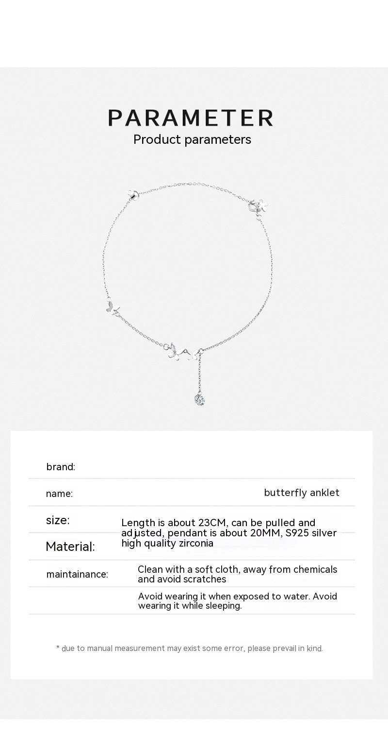 S925 Sterling Silver Butterfly Anklet For Women Special-interest Design