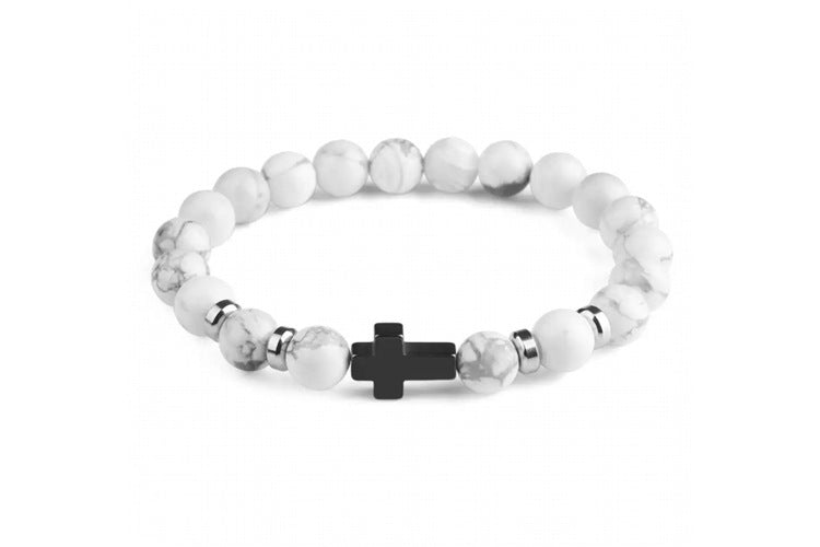 Bracelet perlé croix oeil de tigre