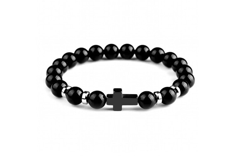 Bracelet perlé croix oeil de tigre