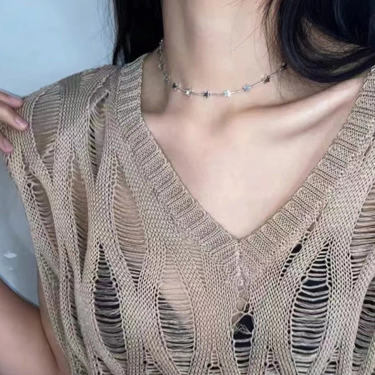 Special-interest Design Y2g Five-pointed Star Love Necklace Female Twin Thin Chain Sweet Cool Hot Girl Titanium Steel