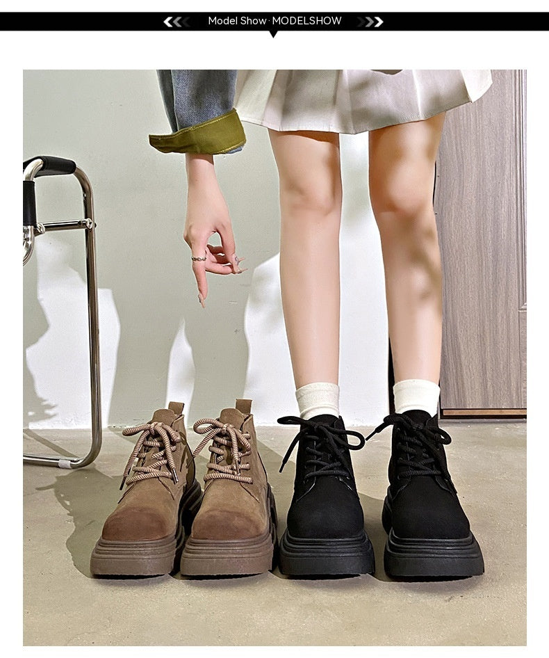 Bottines rétro mates à lacets pour femmes, semelles épaisses, tendance, Cool, Fan britannique