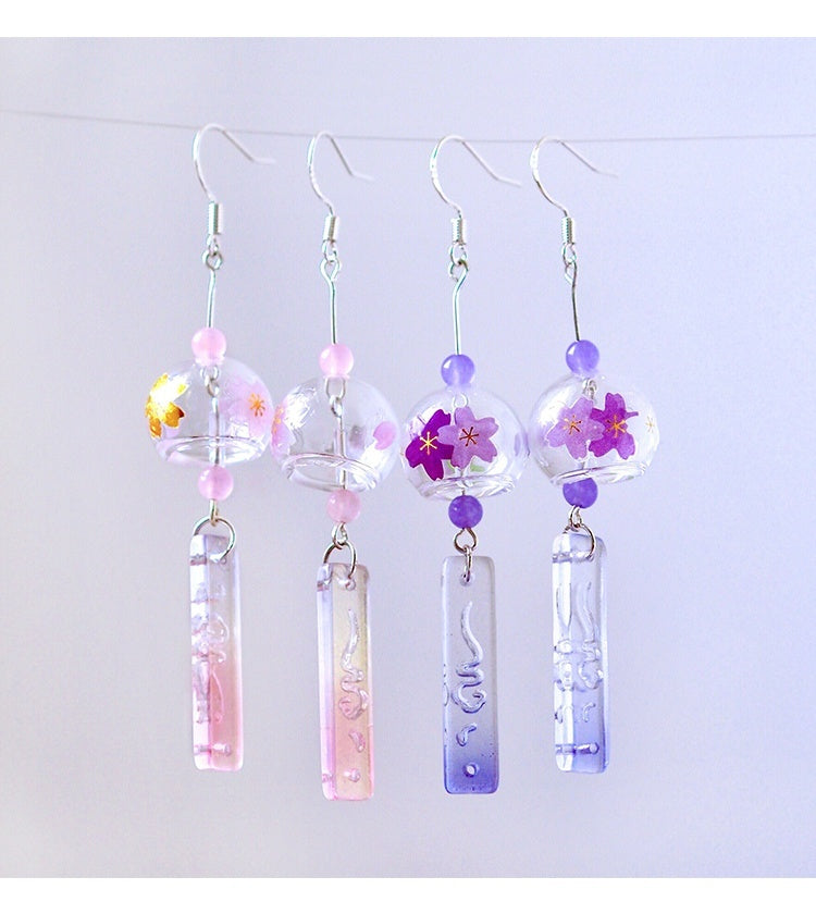 Boucles d'oreilles carillon à vent de conte de fées japonais Sakura