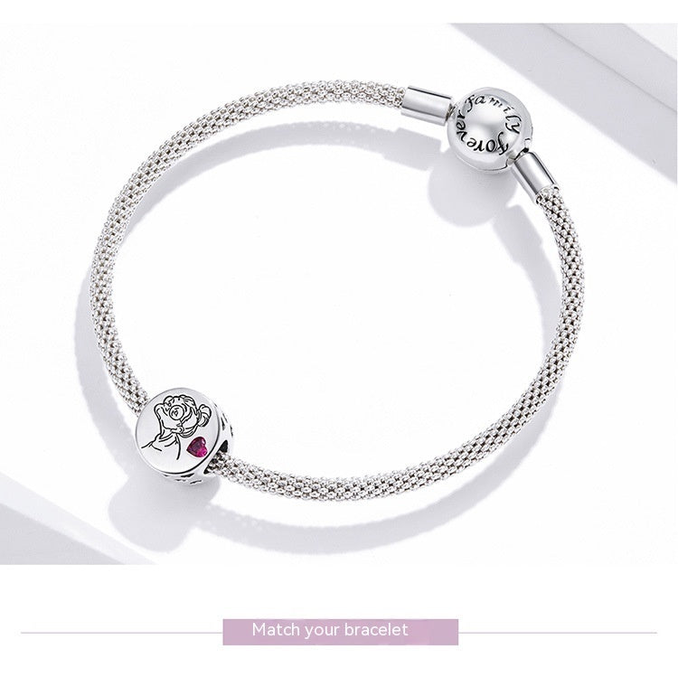 Sterling Silver Letters Flower Bracelet Accessories Simple Zircon Beads