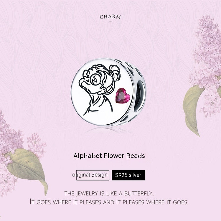 Sterling Silver Letters Flower Bracelet Accessories Simple Zircon Beads