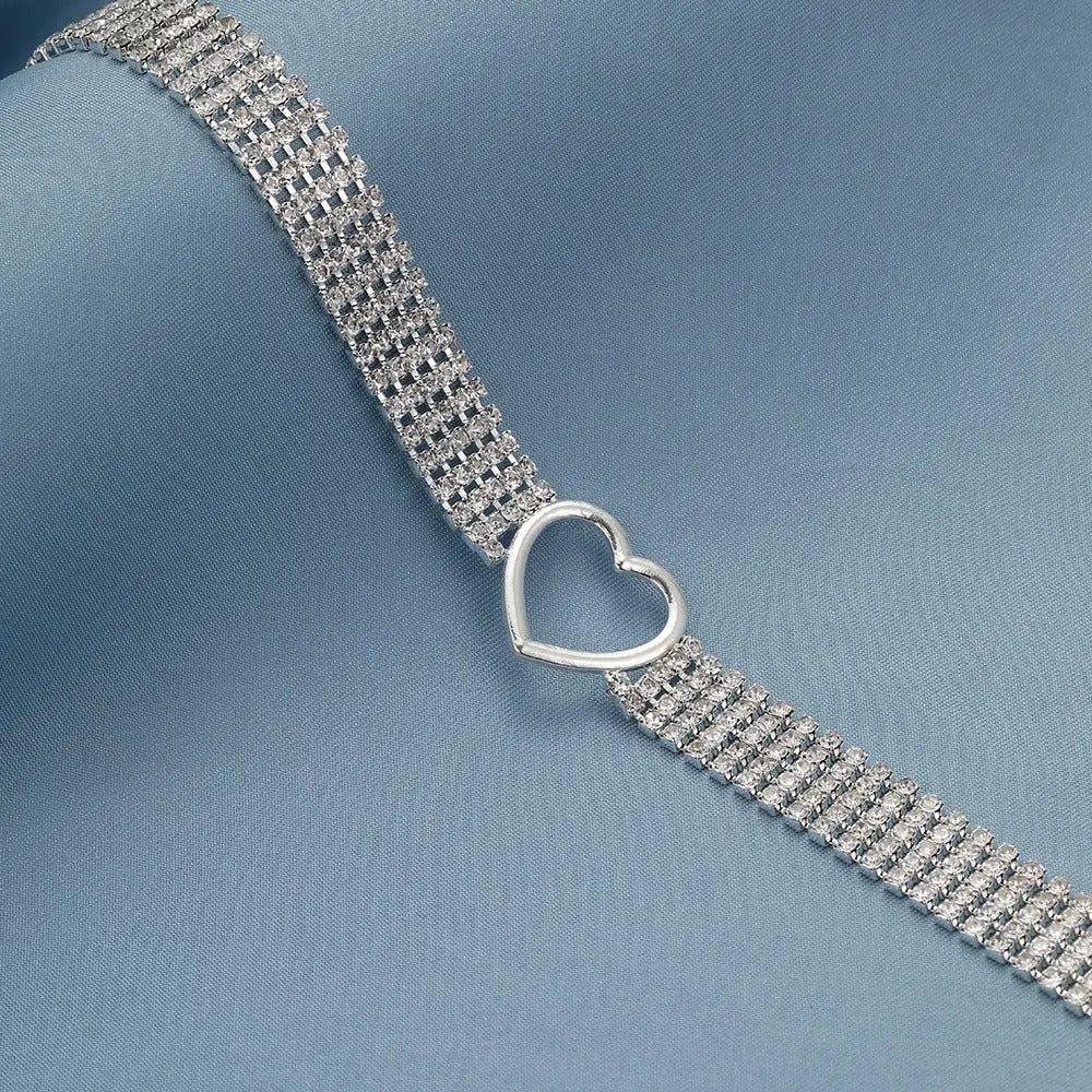 Collier simple en forme de cœur avec strass pour femmes