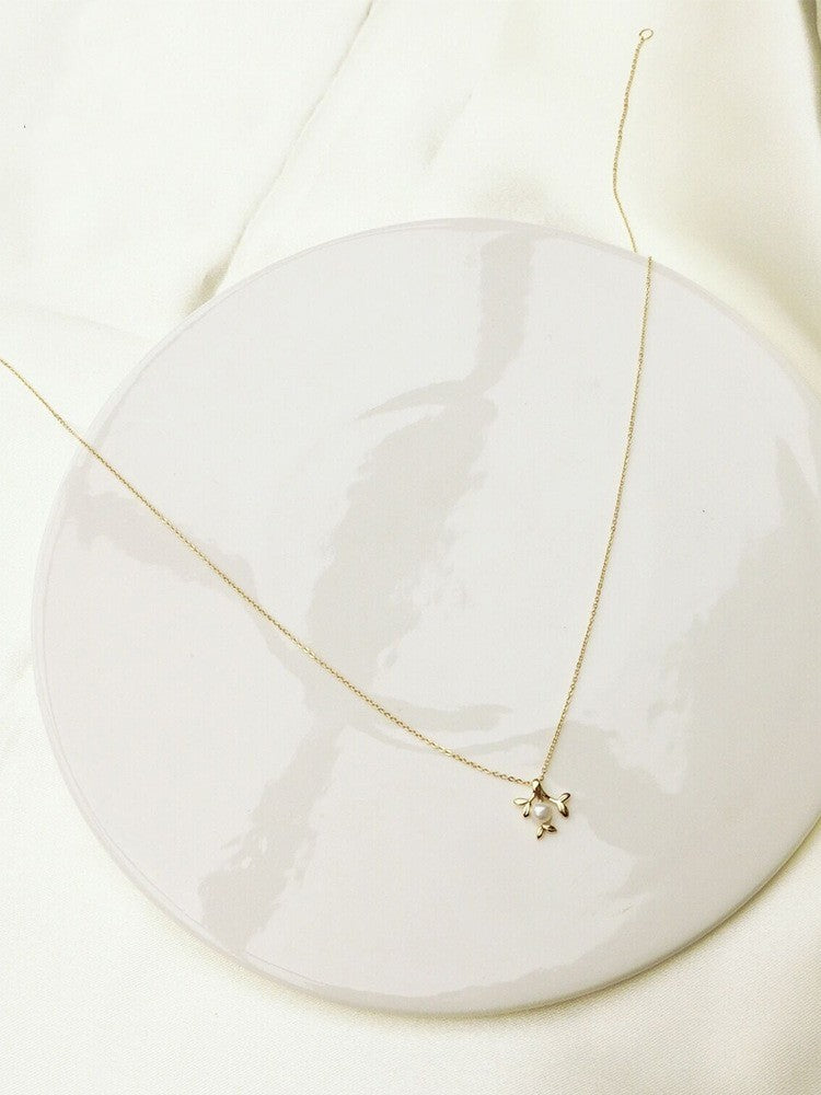 S925 Sterling Silver 14K Gold-plated Peach Blossom Synthetic Pearl Necklace