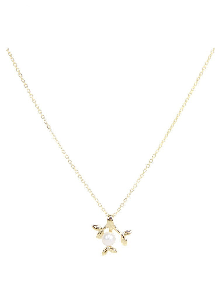 S925 Sterling Silver 14K Gold-plated Peach Blossom Synthetic Pearl Necklace