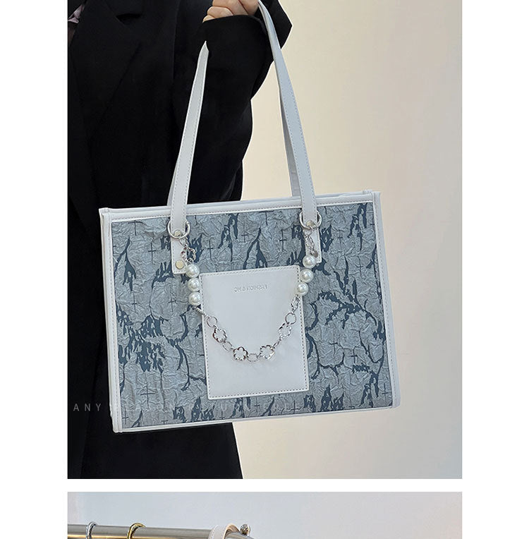 Bolso de viaje de gran capacidad de tela con figuras en azul marino