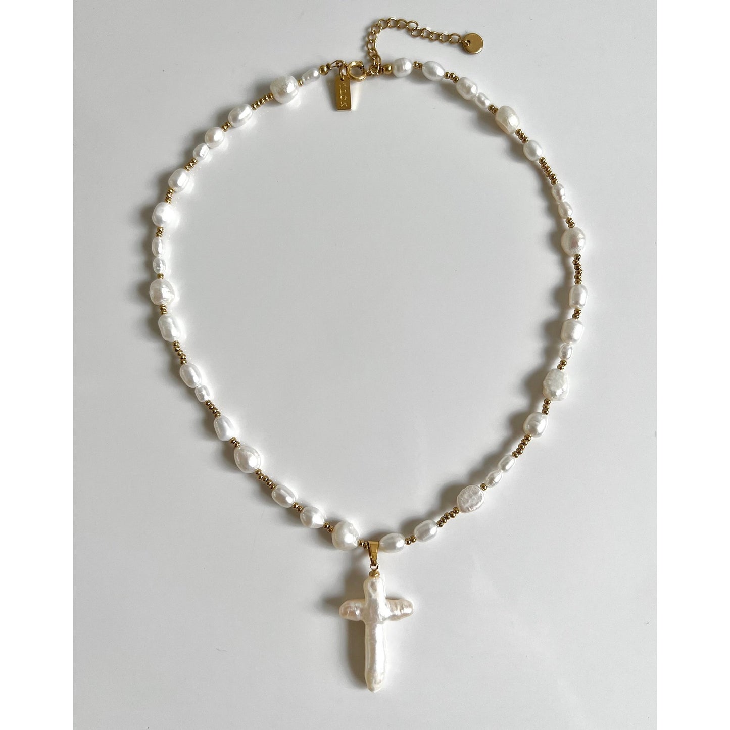 European And American Pearls Cross Shell Necklace Retro Literary Baroque Style
